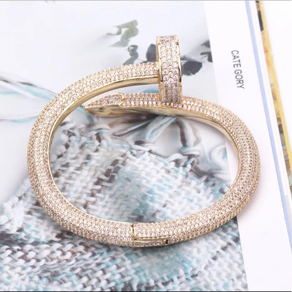 925 Sterling Silver ICEDOUT BLING NAIL HEAD BANGLE - Picture 12 of 16